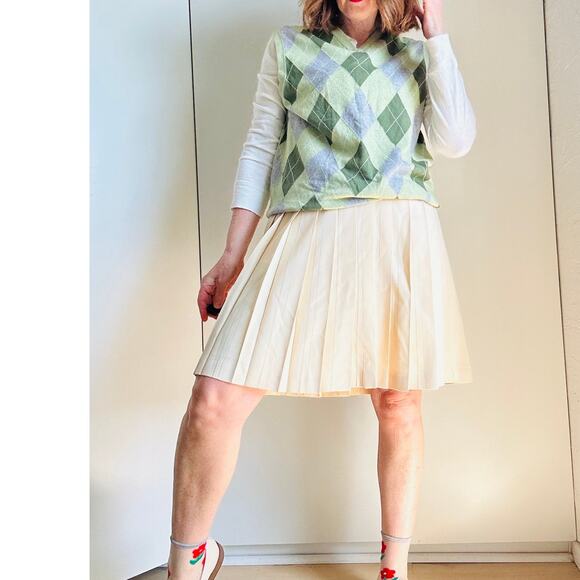 Vintage 90s Wool Pleated Skirt Cream Size Medium/10 Prep Twee Schoolgirl Looks - Picture 4 of 10